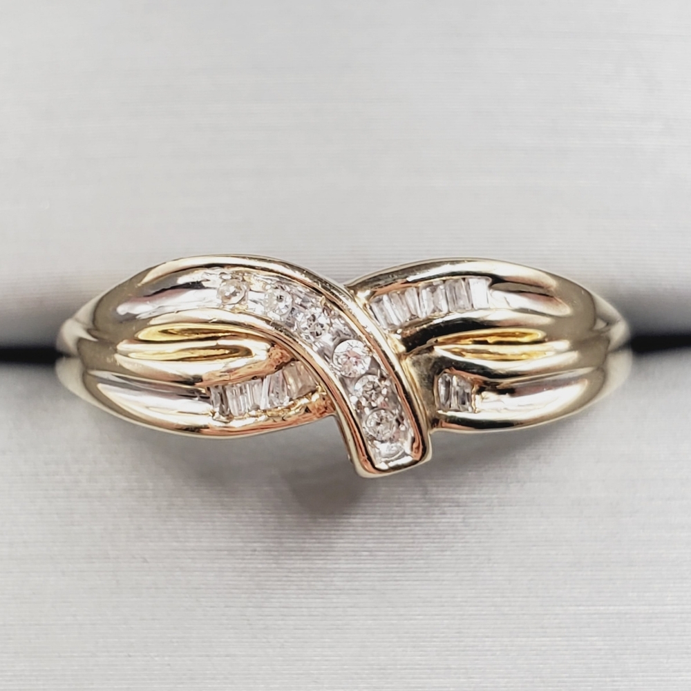 10k Solid Yellow & White Gold Genuine Diamond Band Ring